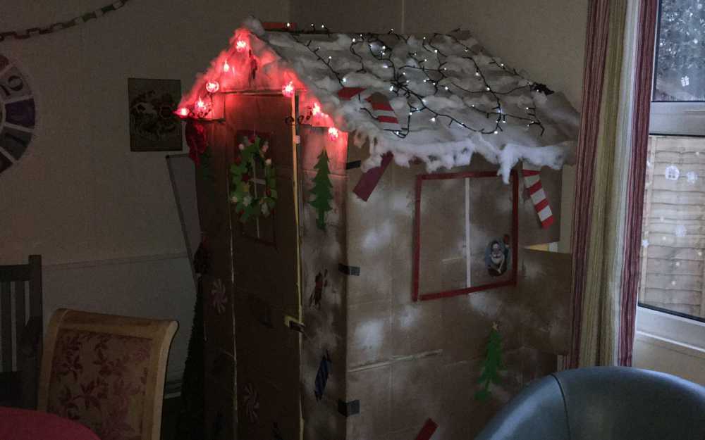ginger bread house with lights